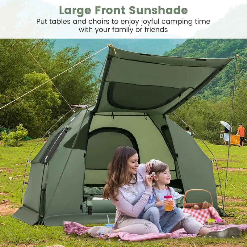 All-in-One 5-in-1 Camping Cot System with Air Mattress, Pop-Up Tent, Sleeping Bag, and Travel Pillow