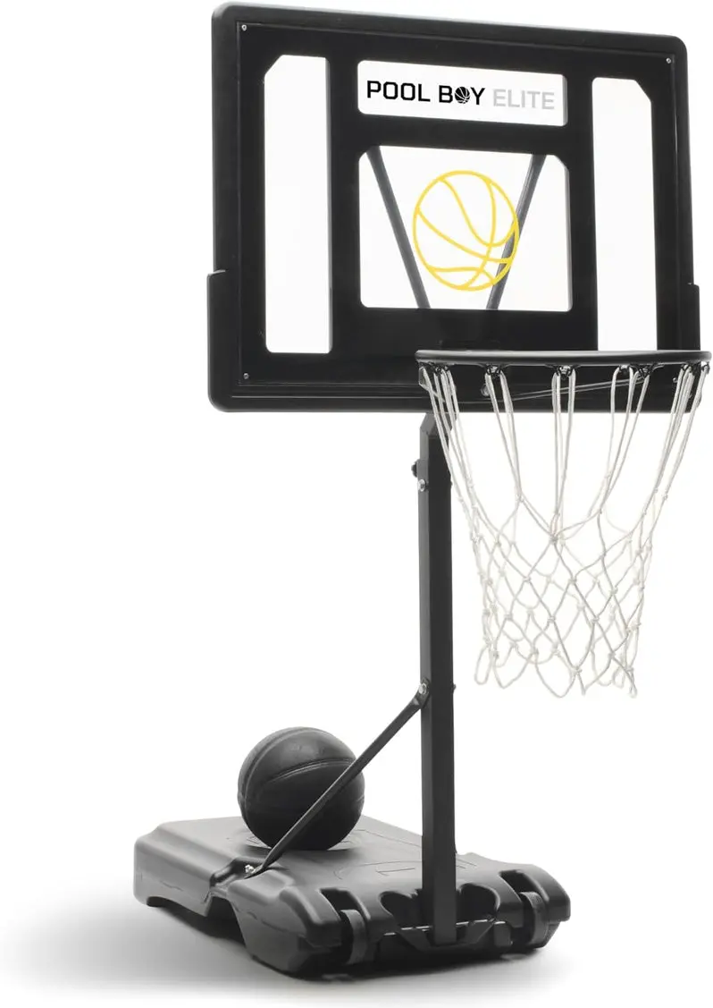 All-in-One Adjustable Pool Basketball System – Matte Black Frame with Composite Ball, Air Pump, and Mounting Hardware