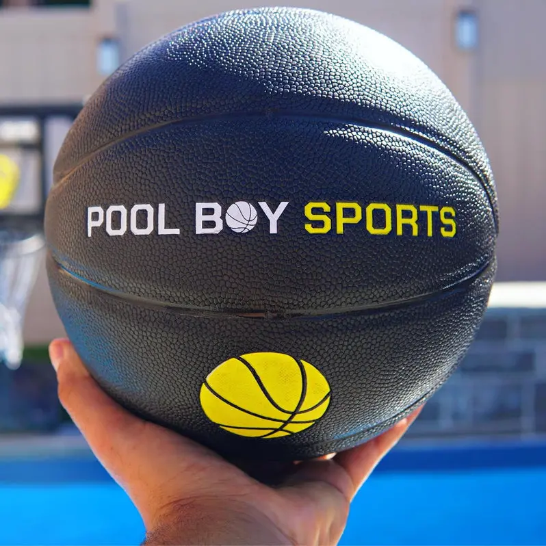 All-in-One Adjustable Pool Basketball System – Matte Black Frame with Composite Ball, Air Pump, and Mounting Hardware