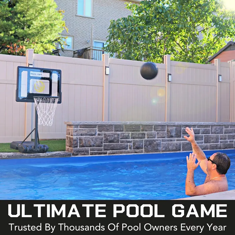 All-in-One Adjustable Pool Basketball System – Matte Black Frame with Composite Ball, Air Pump, and Mounting Hardware
