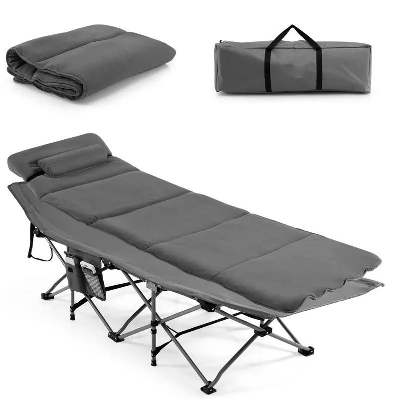 All-in-One Folding Camping Cot – Built-in Mattress and Pillow for Comfort On the Go
