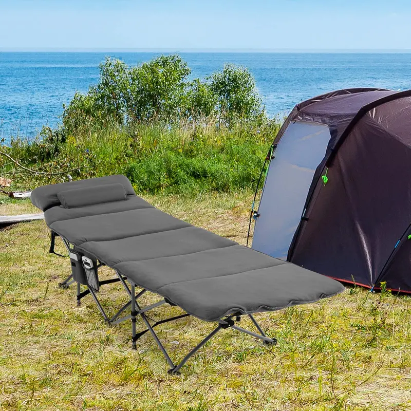 All-in-One Folding Camping Cot – Built-in Mattress and Pillow for Comfort On the Go