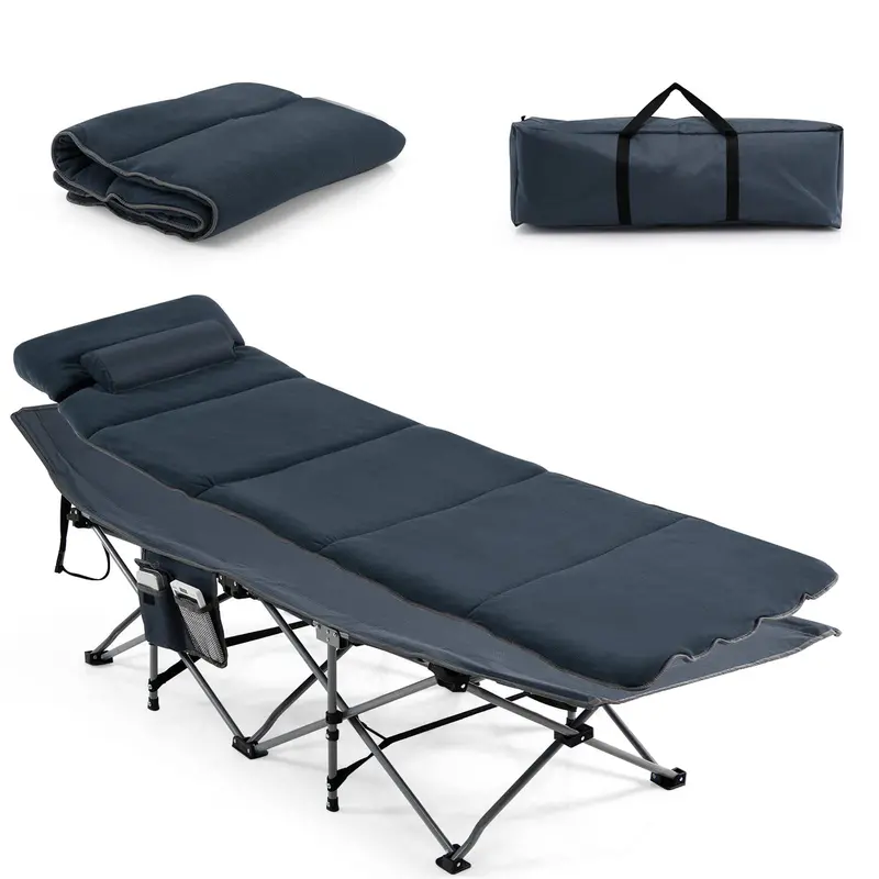 All-in-One Folding Camping Cot – Built-in Mattress and Pillow for Comfort On the Go