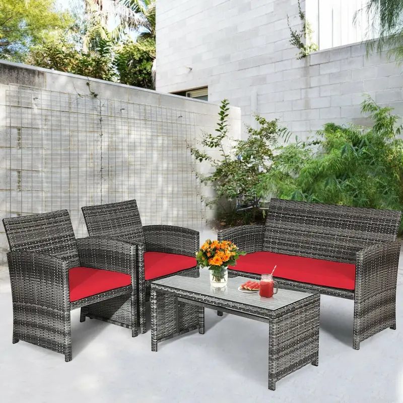 All-in-One Wicker Patio Furniture Set – 4-Piece Outdoor Living Collection