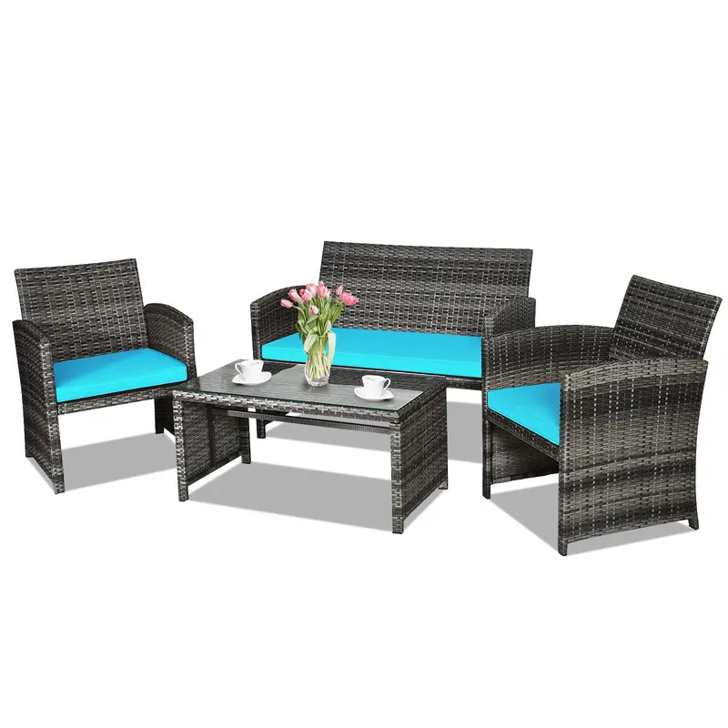 All-in-One Wicker Patio Furniture Set – 4-Piece Outdoor Living Collection