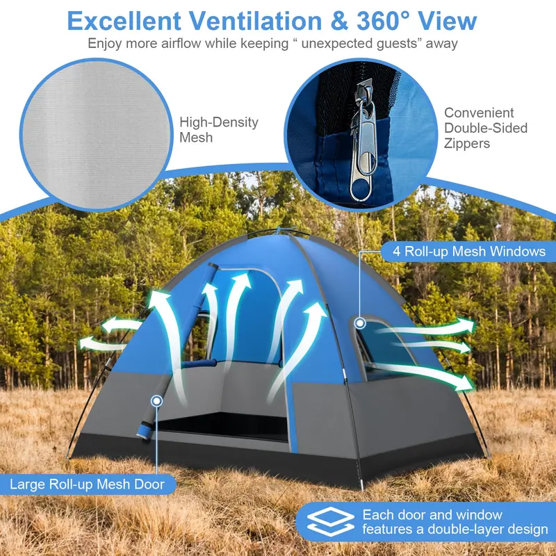 All-Season 2–3 Person Dome Tent with Detachable Rainfly and Reinforced Wind Resistance