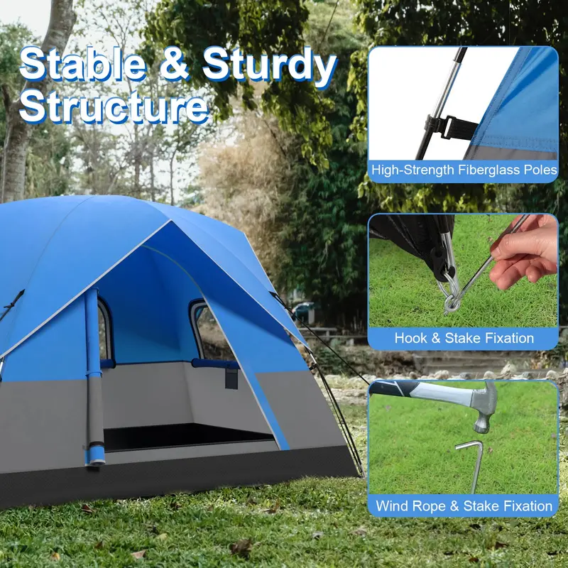 All-Season 2–3 Person Dome Tent with Detachable Rainfly and Reinforced Wind Resistance