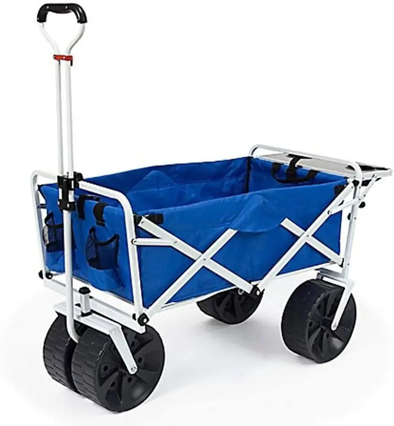 All-Terrain Folding Beach Wagon – Heavy-Duty Collapsible Cart with Oversized Wheels and Integrated Side Table for Sand, Grass, or Pavement