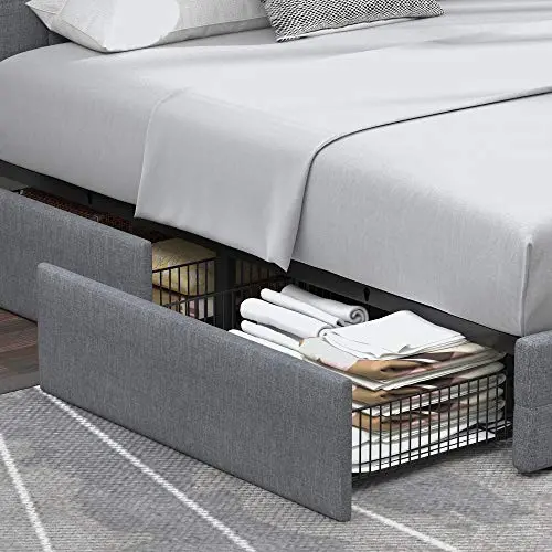 Allewie Modern Upholstered Queen Platform Bed with Integrated Under-Bed Storage Drawers