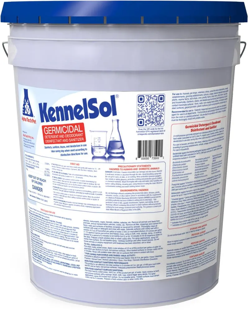 Alpha Tech Pet 1-Step Kennel Cleaner | EPA-Registered Disinfectant & Deodorizer Concentrate | Effective Against Bacteria and Viruses | 5-Gallon Container