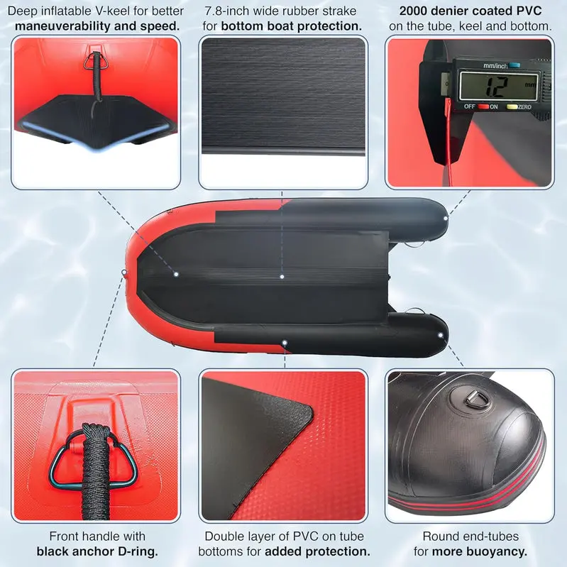 Aluminum-Floor Inflatable Dinghy – Heavy-Duty Tender Boat with Oars, Rod Holders, and Multi-Passenger Support