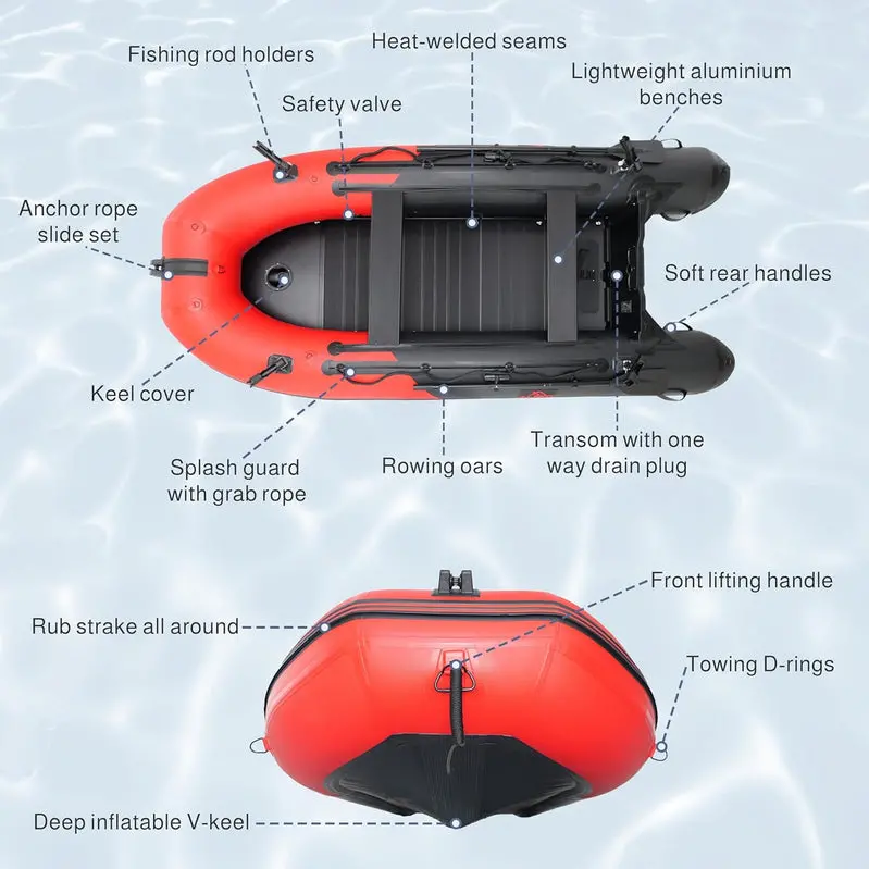 Aluminum-Floor Inflatable Dinghy – Heavy-Duty Tender Boat with Oars, Rod Holders, and Multi-Passenger Support