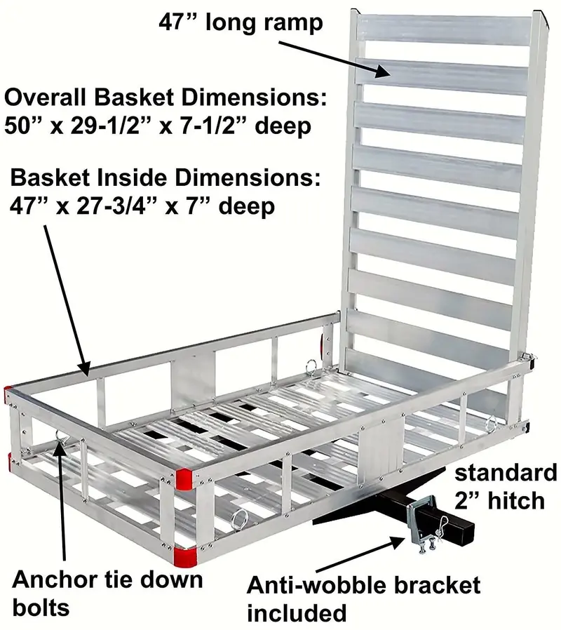 Aluminum Hitch-Mount Cargo Carrier – 47-Inch Extendable Ramp & Heavy-Duty Transport Tray