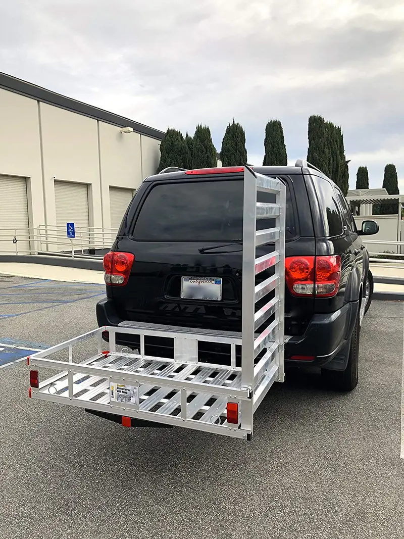 Aluminum Hitch-Mount Cargo Carrier – 47-Inch Extendable Ramp & Heavy-Duty Transport Tray