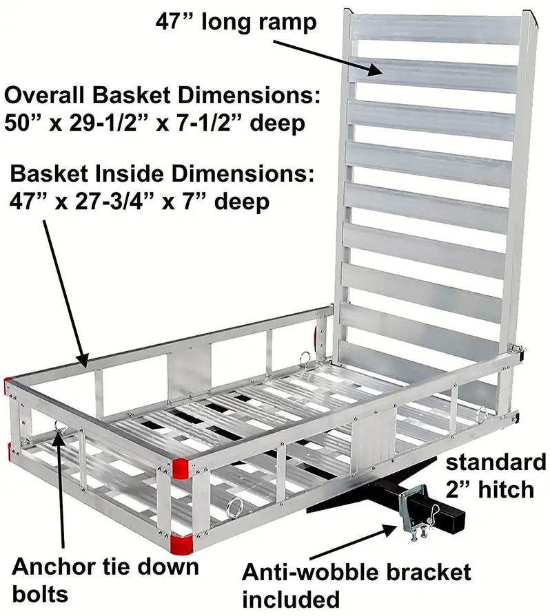 Aluminum Hitch-Mount Cargo Carrier with 47-Inch Loading Ramp for Easy Transport