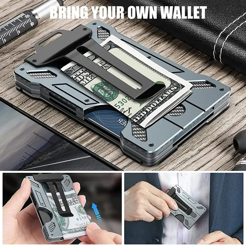 Aluminum Slim RFID Shielding Wallet – Matte Black Tactical Metal Wallet Offering Lightweight Security, Rapid Card Retrieval & Theft-Resistant Design