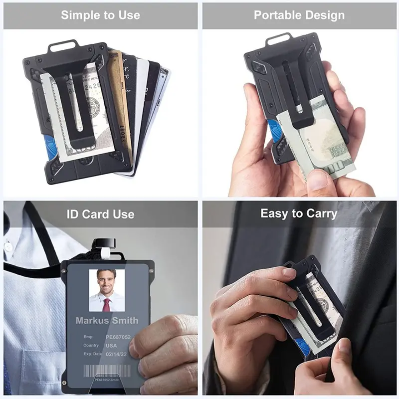 Aluminum Slim RFID Shielding Wallet – Matte Black Tactical Metal Wallet Offering Lightweight Security, Rapid Card Retrieval & Theft-Resistant Design