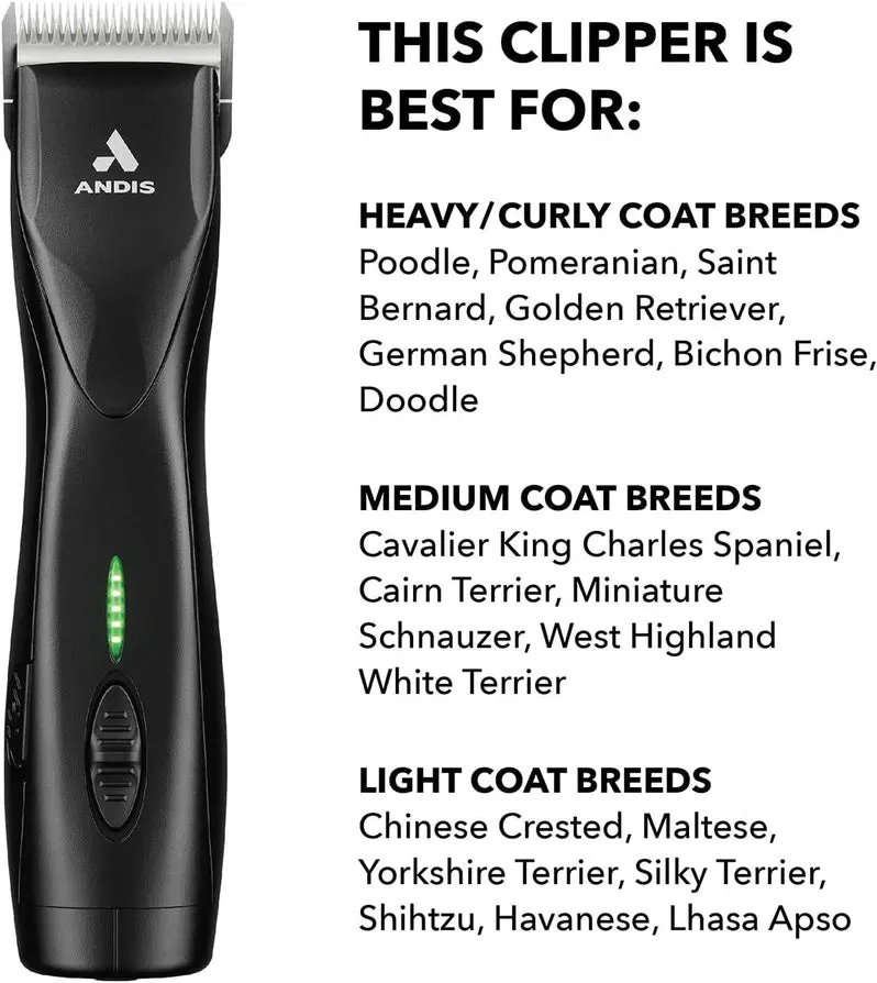 Andis Pulse ZR II Cordless Pet Grooming Clipper – 5-Speed Detachable Blade Tool with Rechargeable Lithium-Ion Battery and LED Charge Indicator