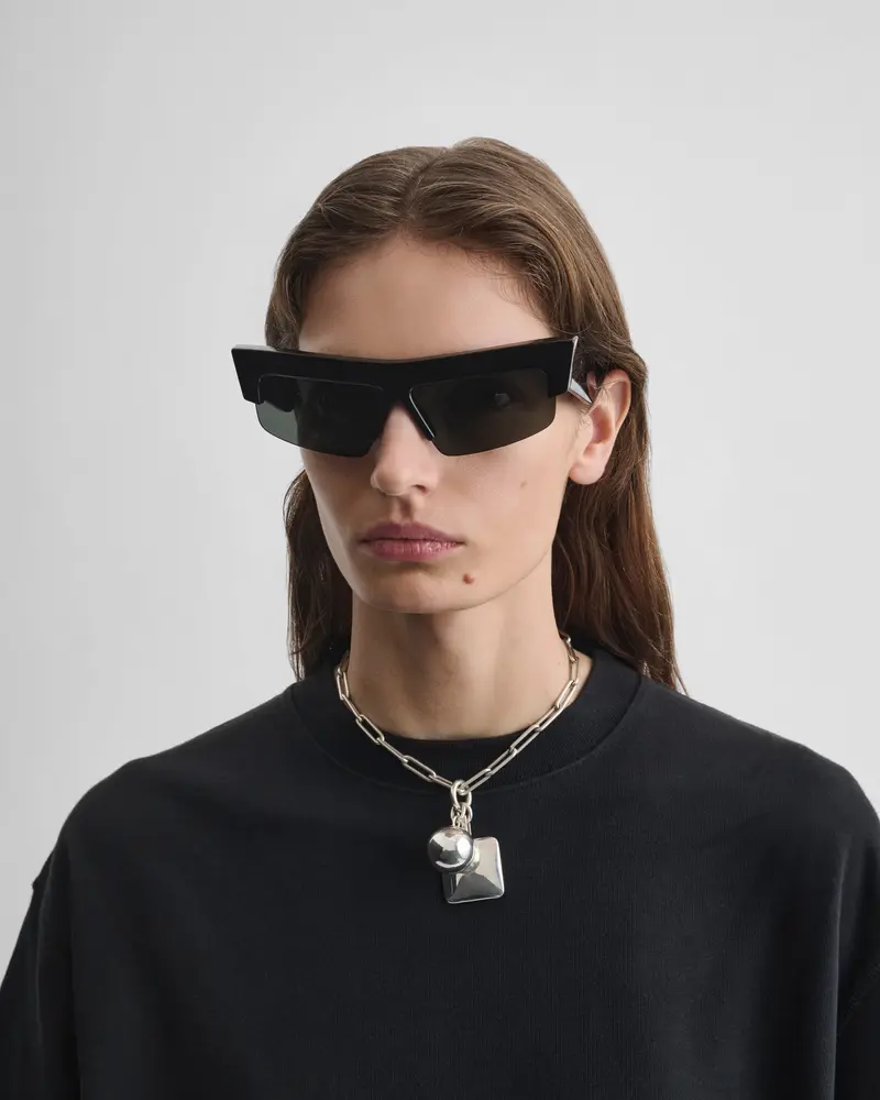 Angular Black Acetate Sliced Cruise Sunglasses