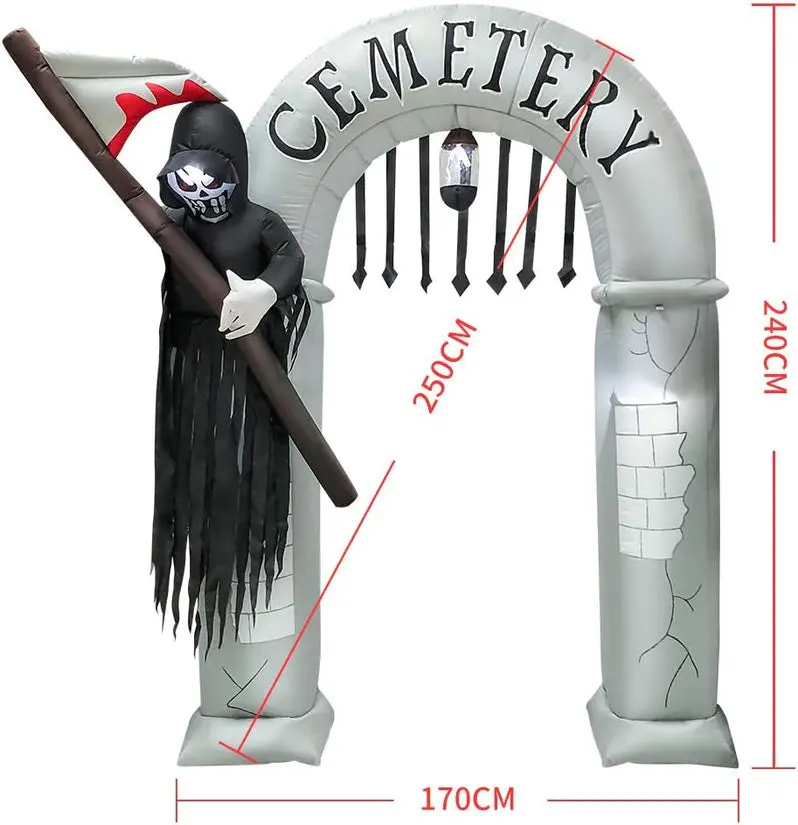 Animated 7.8-Foot Inflatable Grim Reaper Arch for Halloween Entrances
