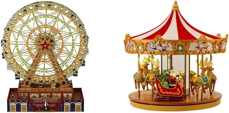 Animated Musical Ferris Wheel & Carousel Christmas Decor – Dual-Size Holiday Display Set (12" and 15")
