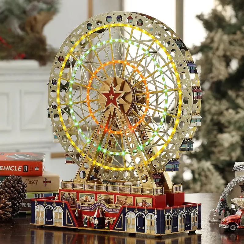 Animated Musical Ferris Wheel & Carousel Christmas Decor – Dual-Size Holiday Display Set (12" and 15")