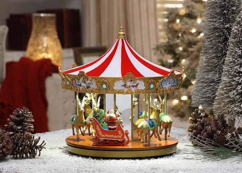 Animated Musical Ferris Wheel & Carousel Christmas Decor – Dual-Size Holiday Display Set (12" and 15")
