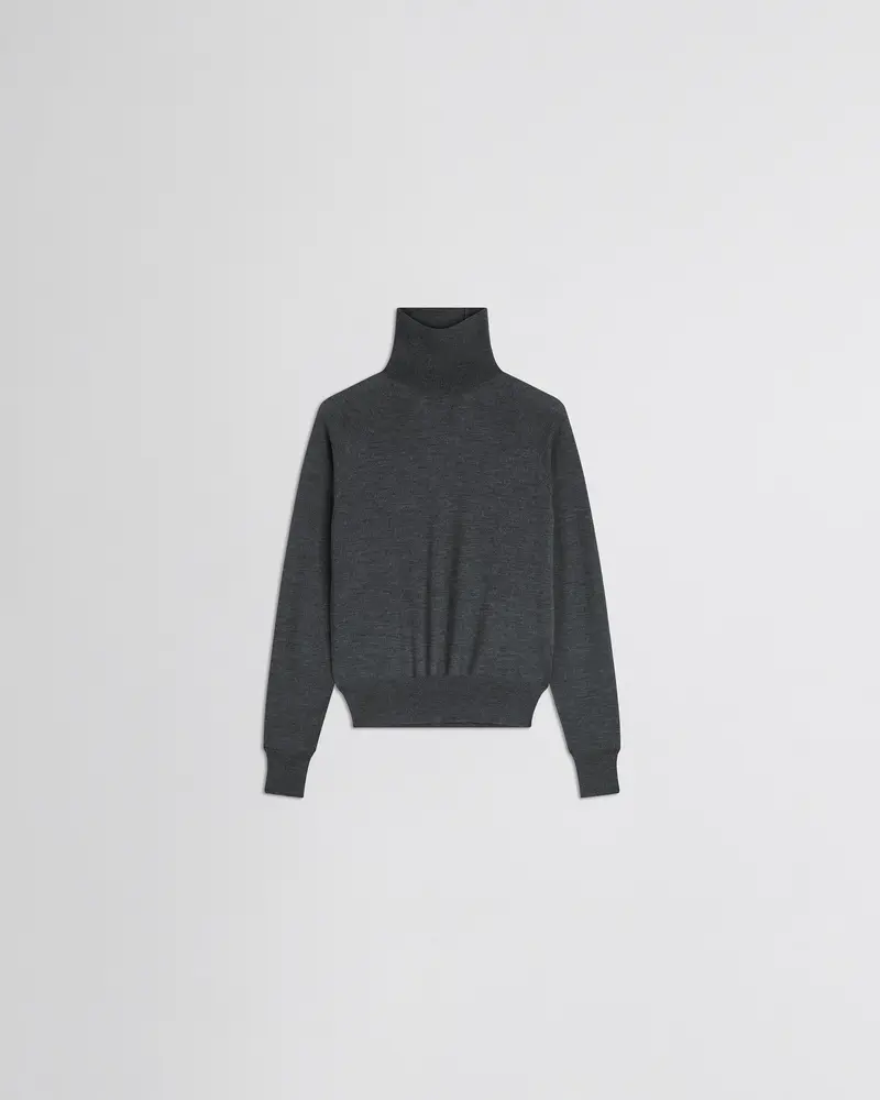 Anthracite Mélange Merino Wool High-Neck Jumper
