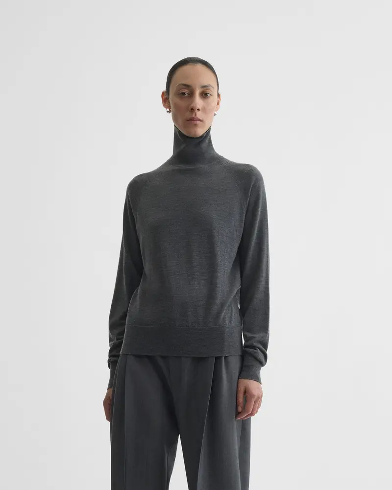 Anthracite Mélange Merino Wool High-Neck Jumper