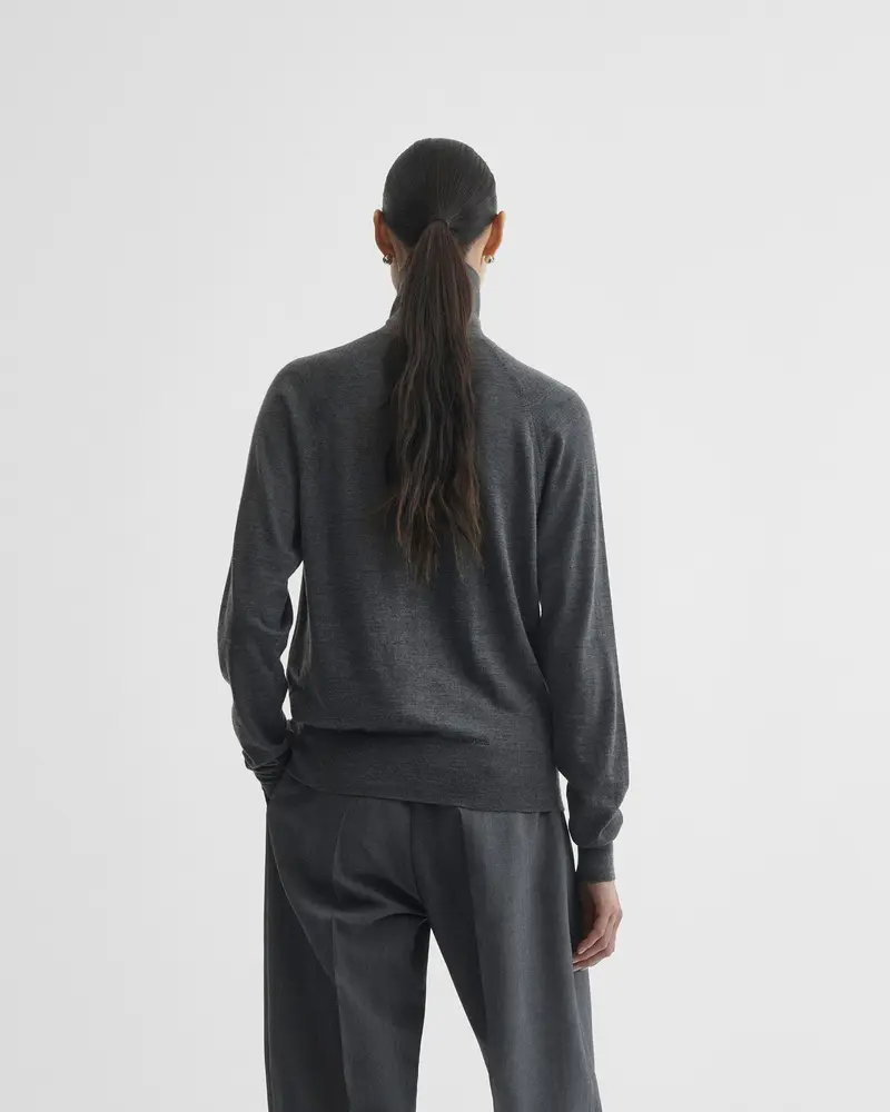 Anthracite Mélange Merino Wool High-Neck Jumper