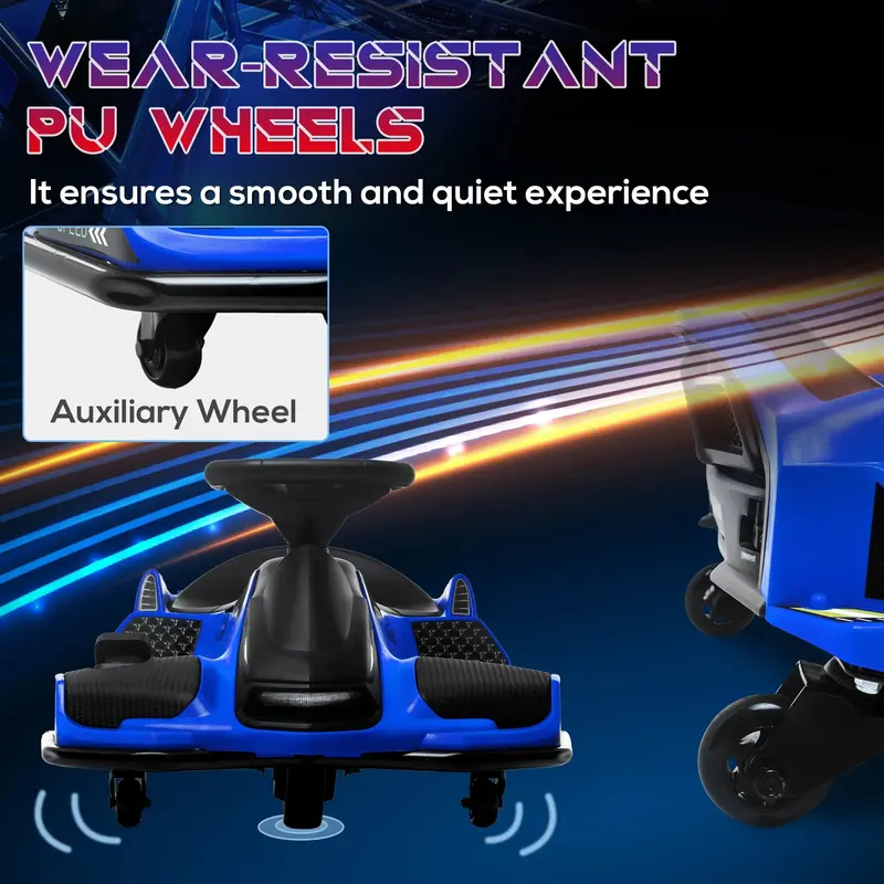 Aosom 12V Electric Drift Go-Kart for Children – Blue Model with LED Lights and Sound Effects