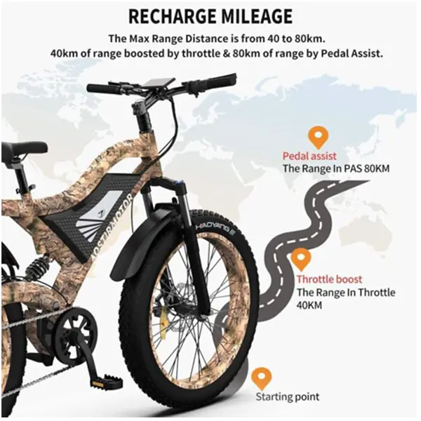 Aostirmotor 1500W Fat-Tire Electric Mountain Bike – 26" Tires, 48V 15Ah Battery, Shimano 7-Speed Drivetrain, Lightweight Aluminum Frame
