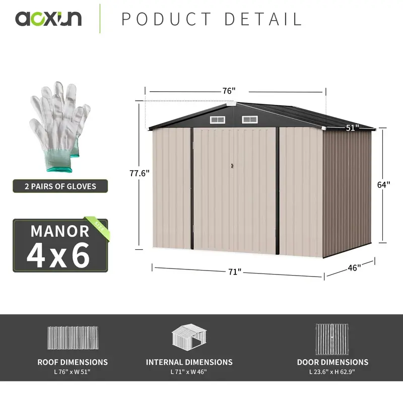 Aoxun 6.4 ft x 4 ft Outdoor Storage Shed – Durable, Weather-Resistant Shelter for Tools and Garden Gear
