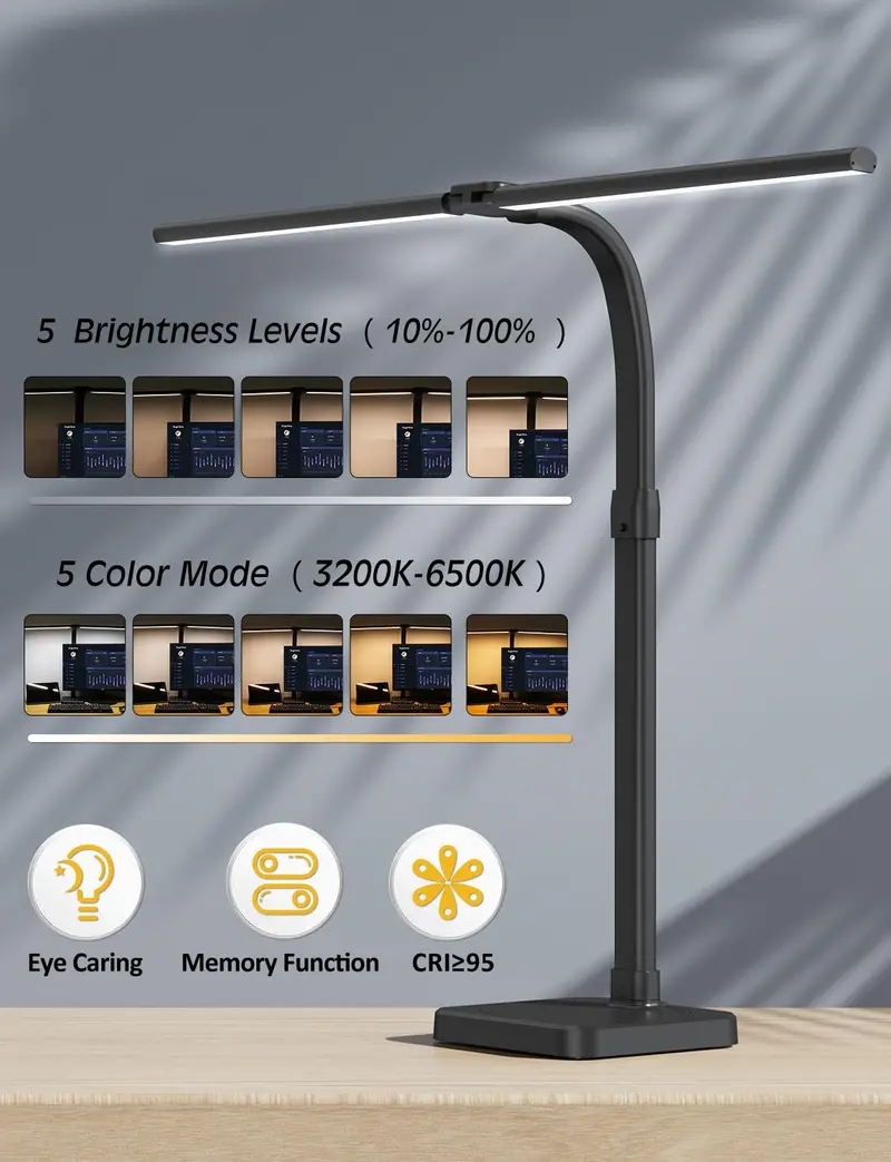 Architect-Style Dual-Head LED Desk Lamp – 24W Power, 5 Brightness Settings, and Precision Gooseneck 2