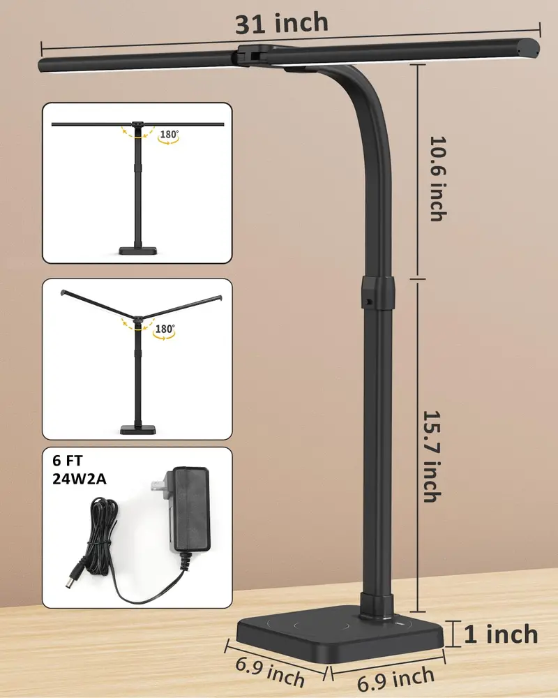 Architect-Style Dual-Head LED Desk Lamp – 24W Power, 5 Brightness Settings, and Precision Gooseneck