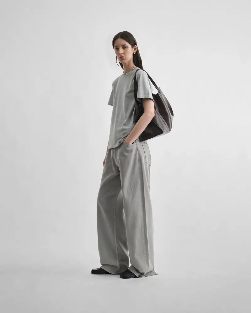 Ash Grey Washed Zip-Back Jeans With Flared Silhouette