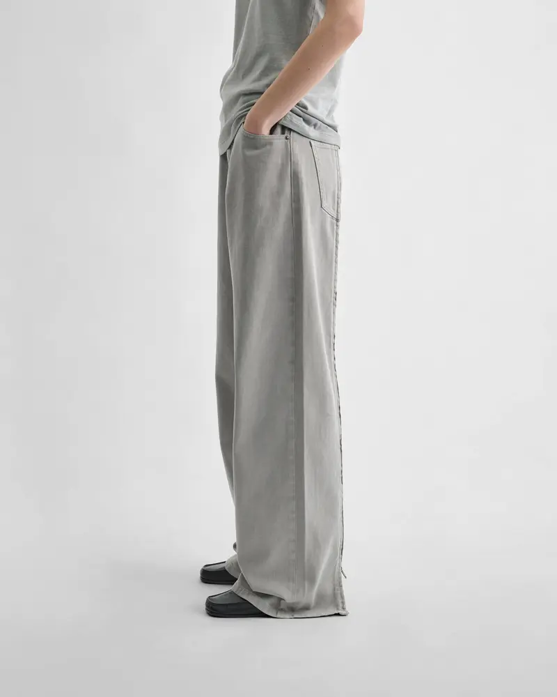 Ash Grey Washed Zip-Back Jeans With Flared Silhouette