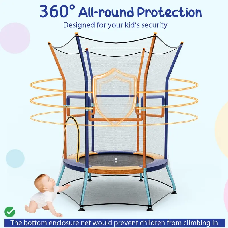 ASTM-Certified Enclosed Trampoline for Toddlers with Safety Net and Soft-Sided Frame