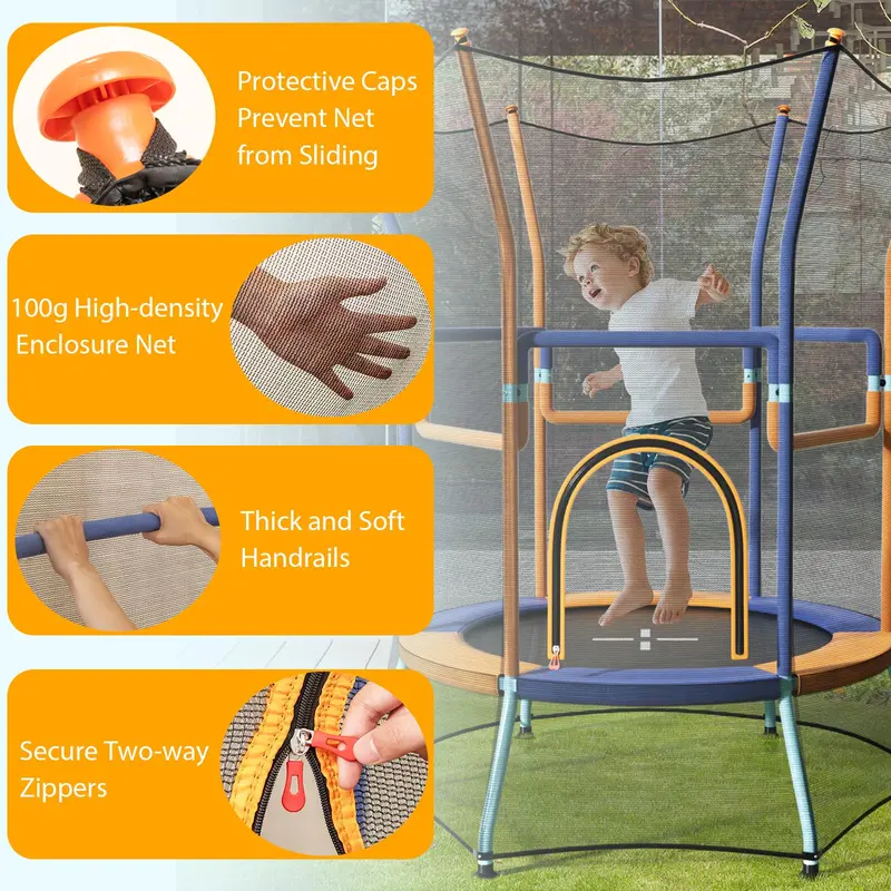 ASTM-Certified Enclosed Trampoline for Toddlers with Safety Net and Soft-Sided Frame