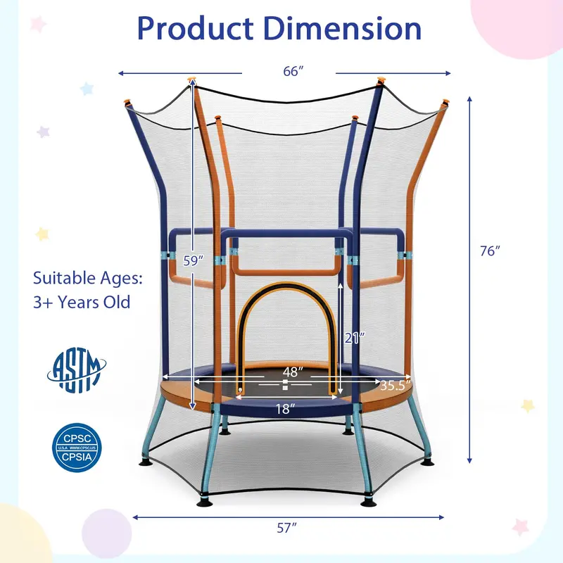 ASTM-Certified Enclosed Trampoline for Toddlers with Safety Net and Soft-Sided Frame