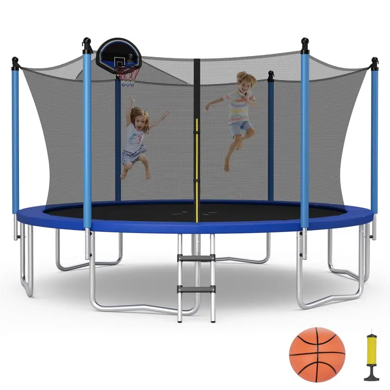 ASTM-Certified Round Trampoline – 12FT, 14FT, or 15FT with Safety Net & Hoop