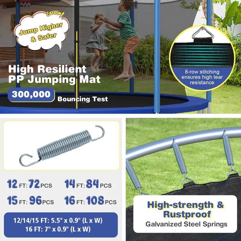ASTM-Certified Round Trampoline – 12FT, 14FT, or 15FT with Safety Net & Hoop