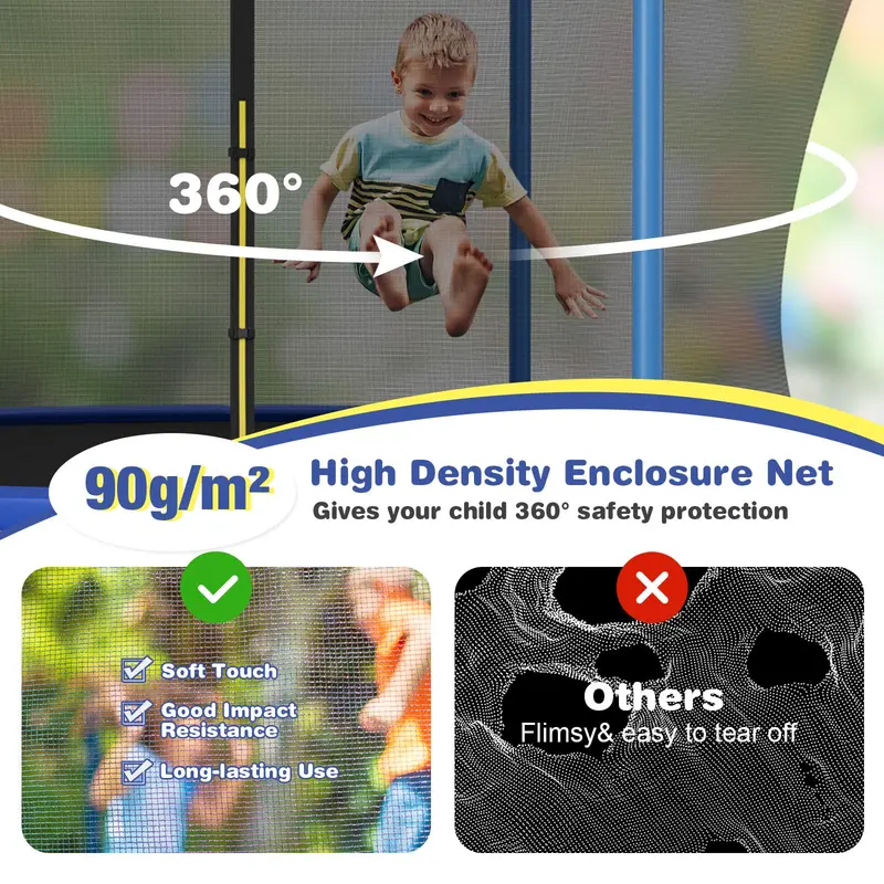 ASTM-Certified Round Trampoline – 12FT, 14FT, or 15FT with Safety Net & Hoop