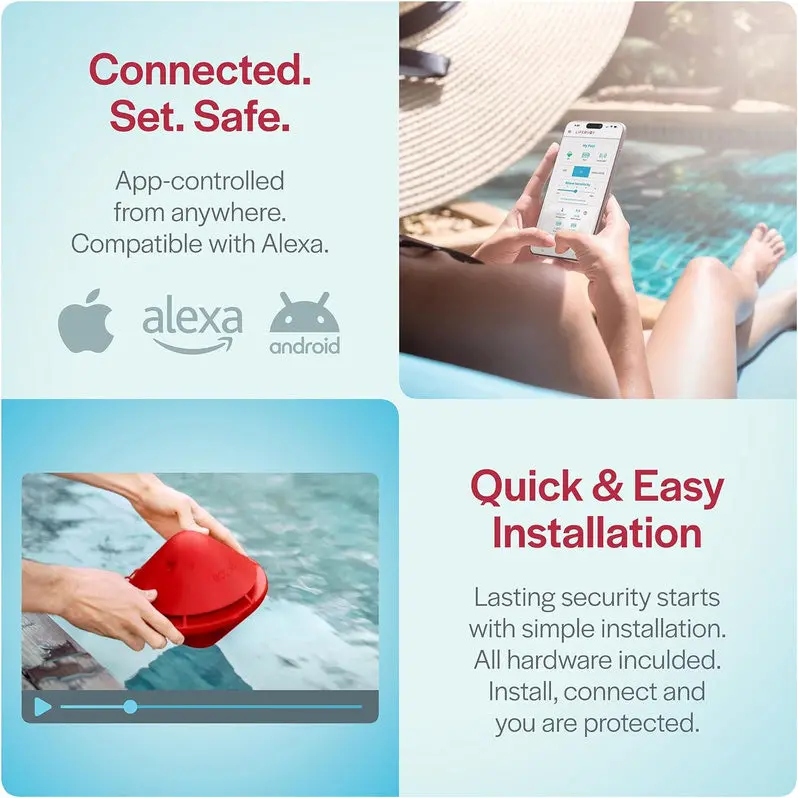 ASTM F2208-Certified Floating Pool Alarm | Loud Audio Alert for In-Ground and Above-Ground Pools | Alexa-Compatible | Quick Setup & Real-Time Monitoring
