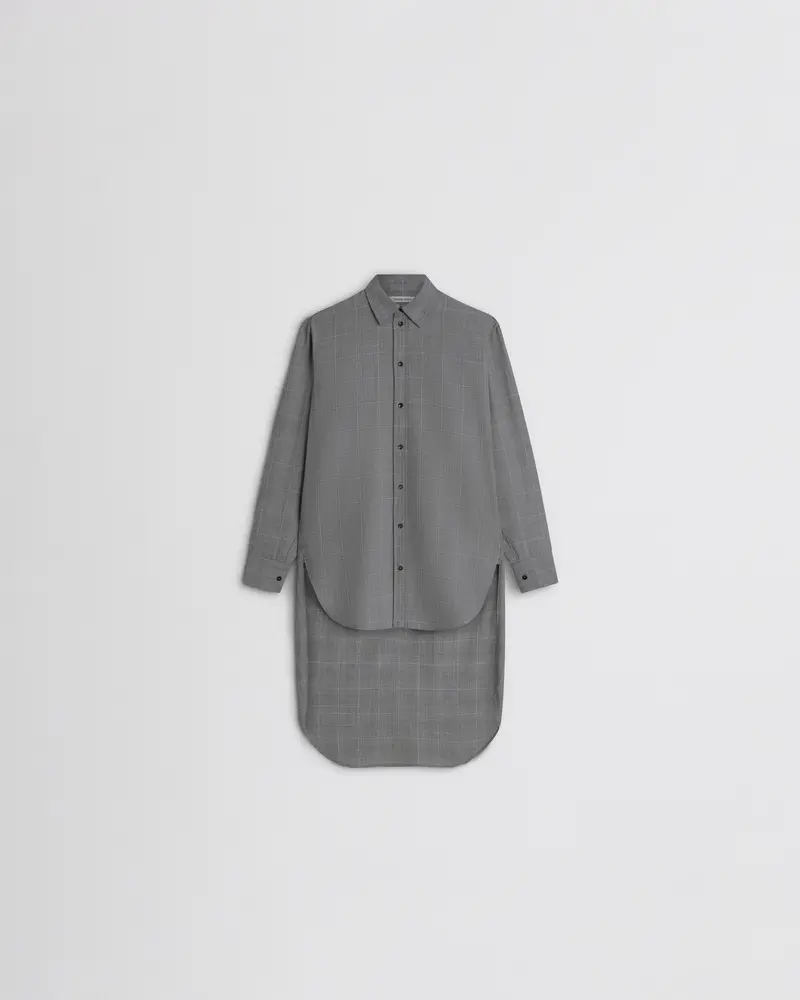 Asymmetric Black-And-Blue Wool Elongated Shirt