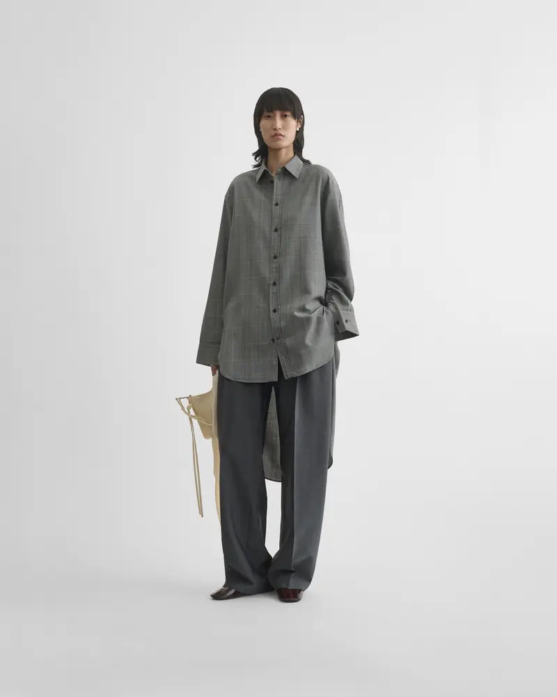 Asymmetric Black-And-Blue Wool Elongated Shirt