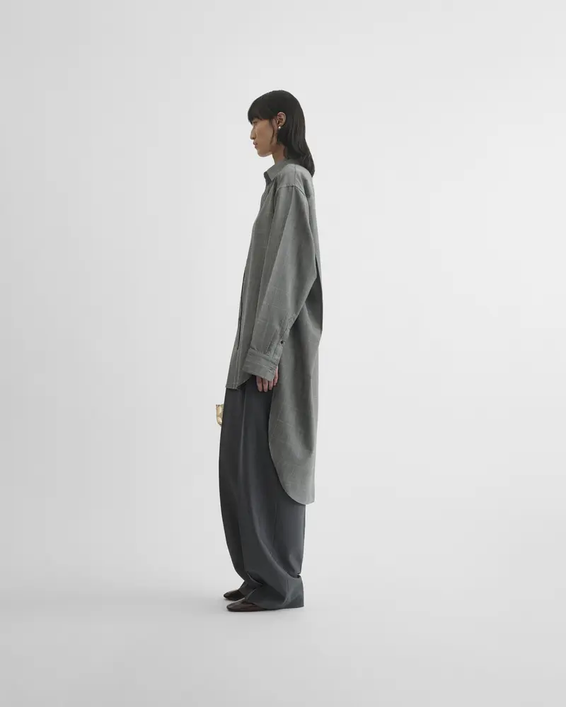 Asymmetric Black-And-Blue Wool Elongated Shirt