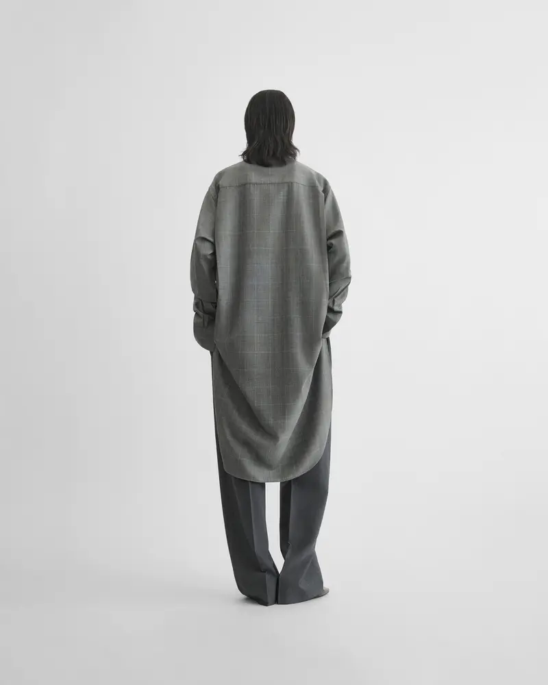 Asymmetric Black-And-Blue Wool Elongated Shirt
