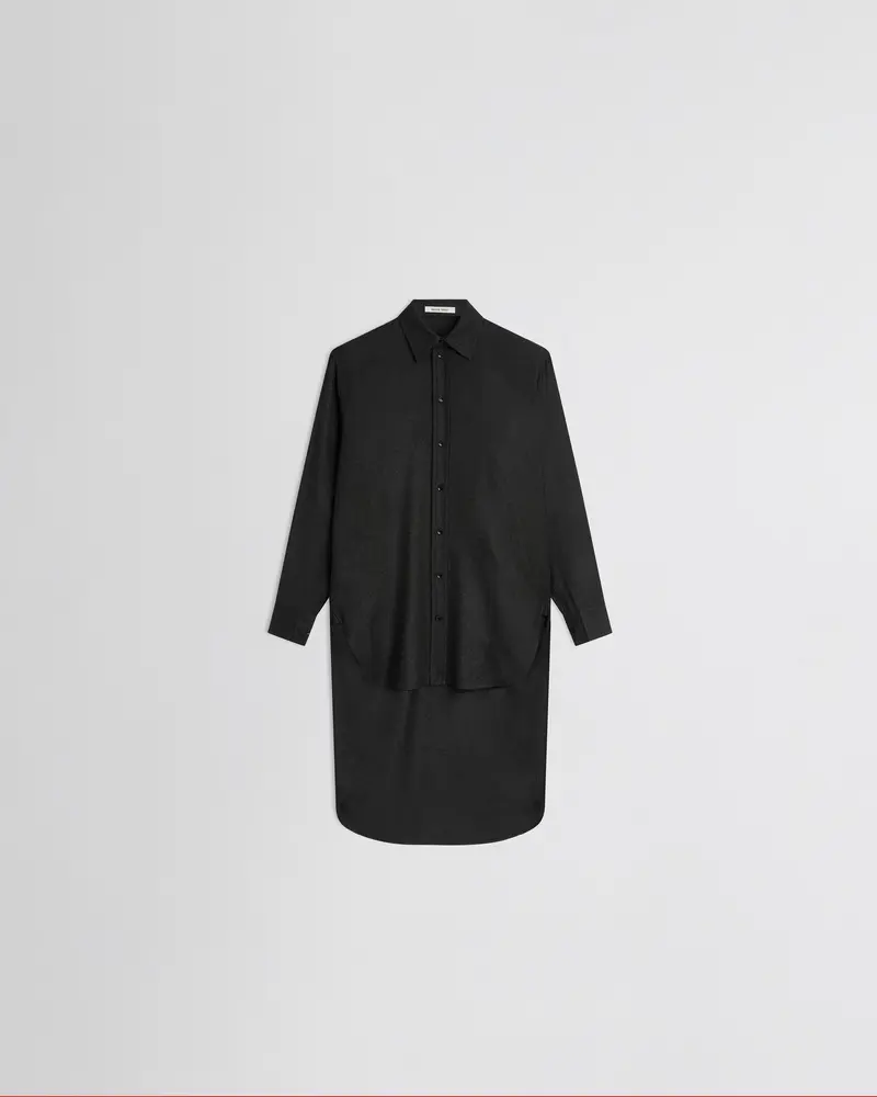 Asymmetric Long-Sleeve Wool Shirt In Charcoal