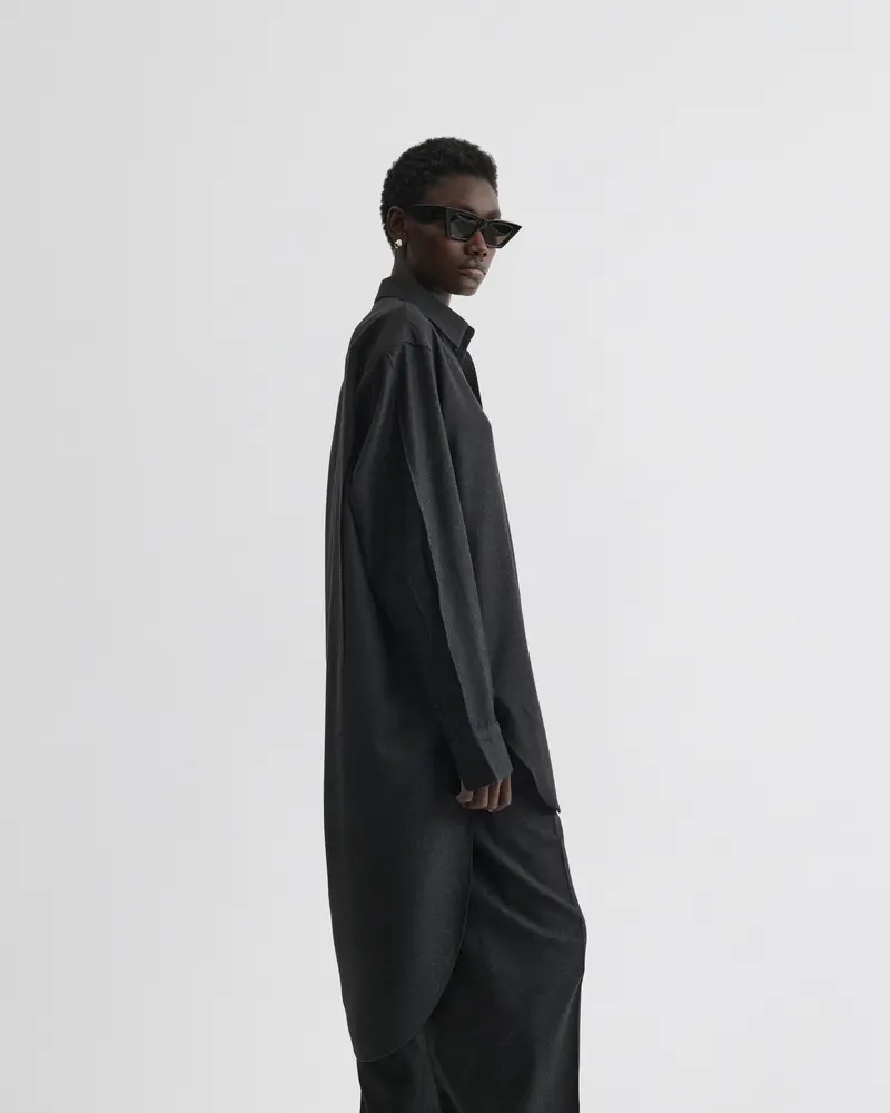 Asymmetric Long-Sleeve Wool Shirt In Charcoal